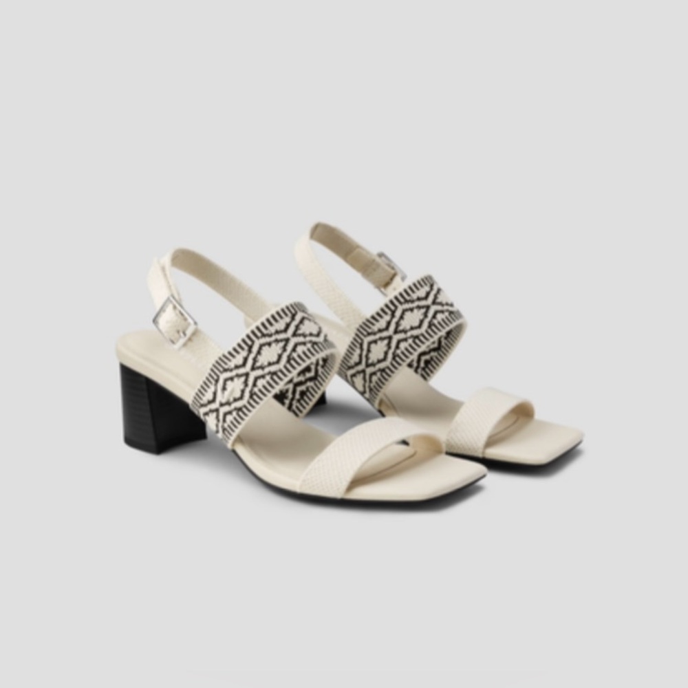 VIVAIA Square-Toe Block Heel Sandals (Luna) - Cream Ivory color.